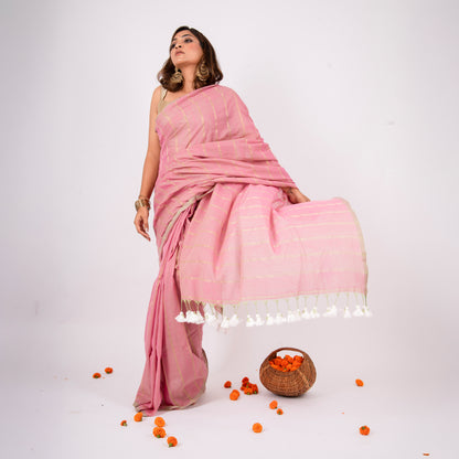 Tara Mulmul Zari Stripe Saree