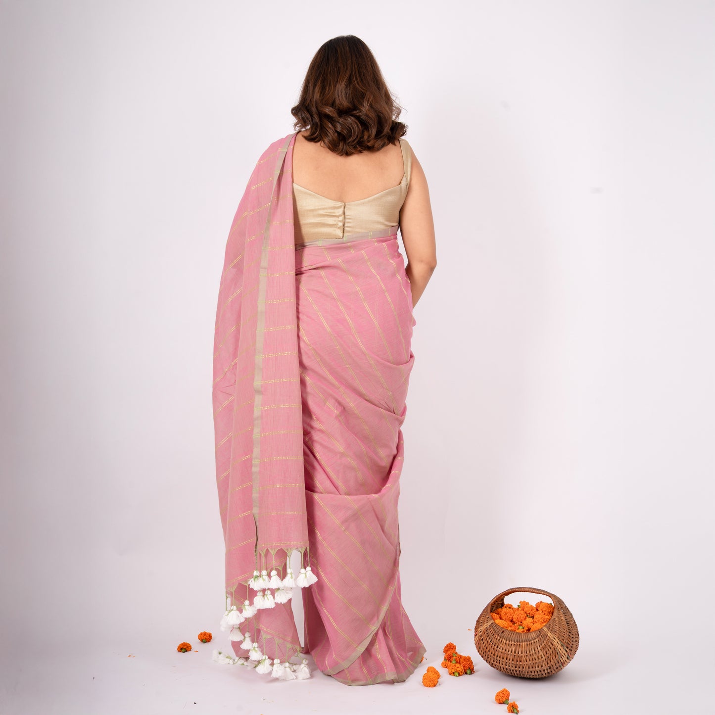 Tara Mulmul Zari Stripe Saree