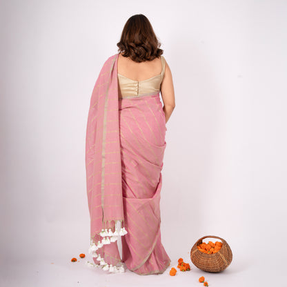Tara Mulmul Zari Stripe Saree