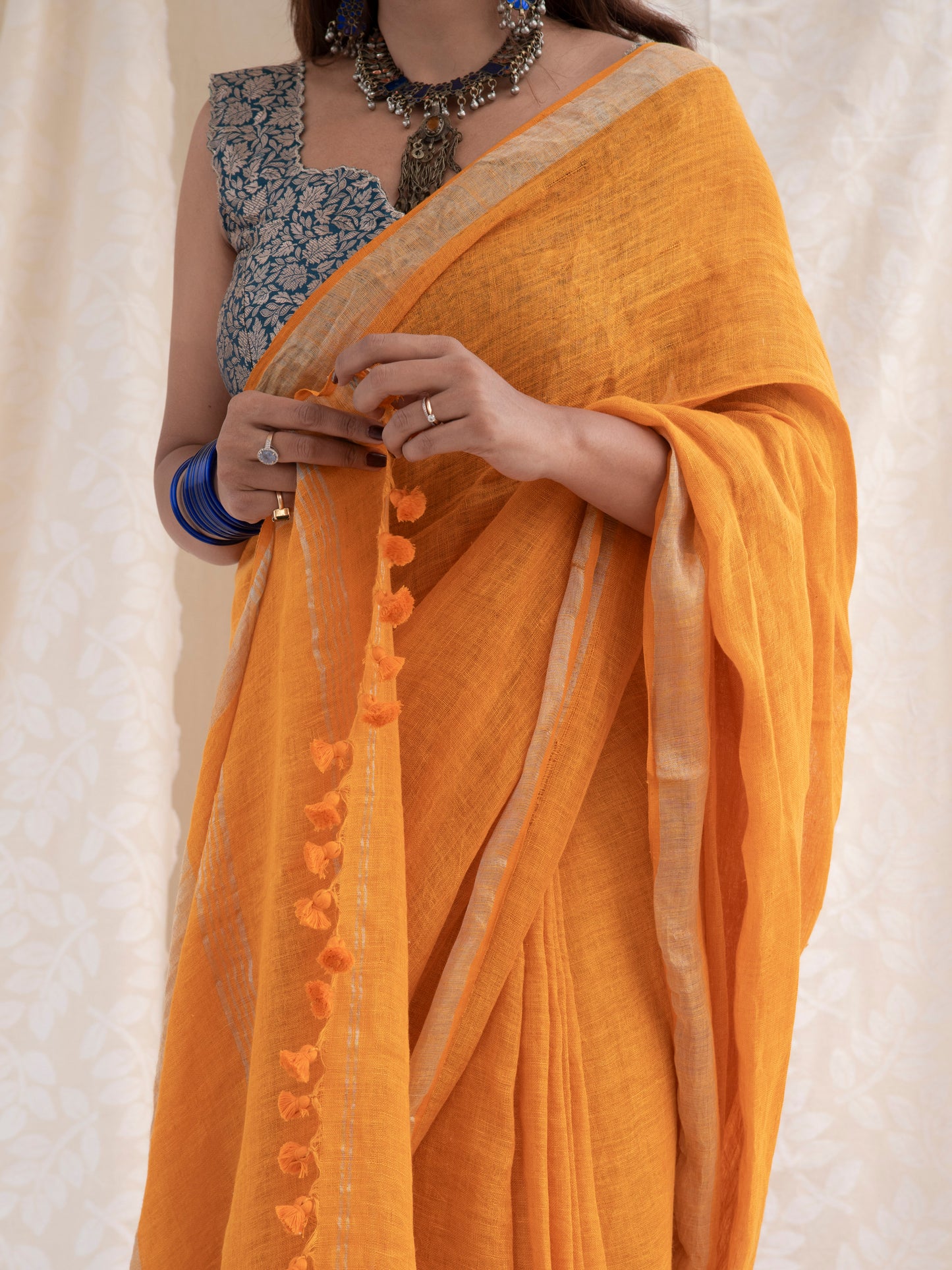 Golden Hour - Mustard Yellow Pure Handloom Linen Saree with Zari Border