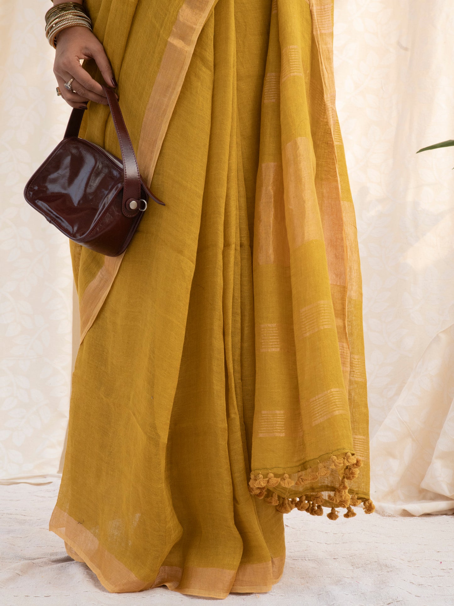 On Repeat - Yellow Handloom Linen Saree with Zari Border