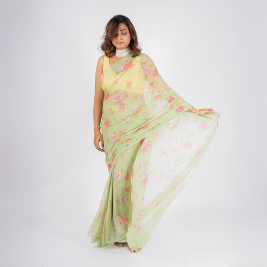 Vintage Mint Chiffon Saree