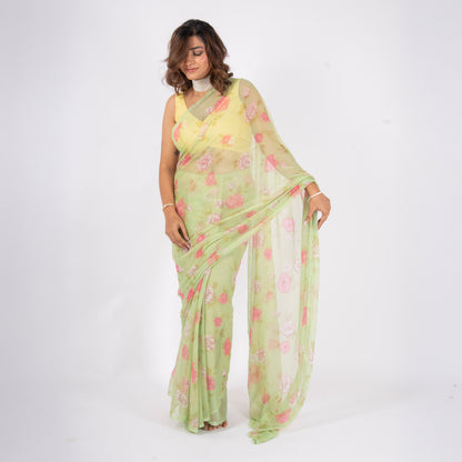 Vintage Mint Chiffon Saree