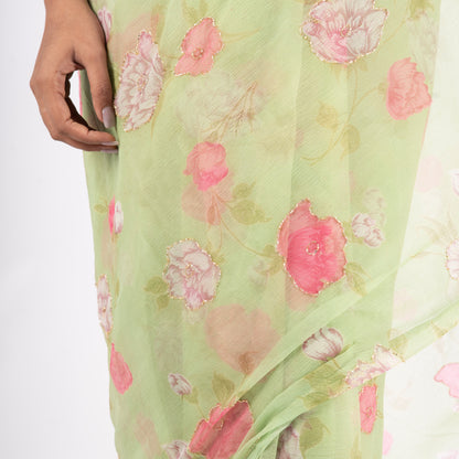 Vintage Mint Chiffon Saree