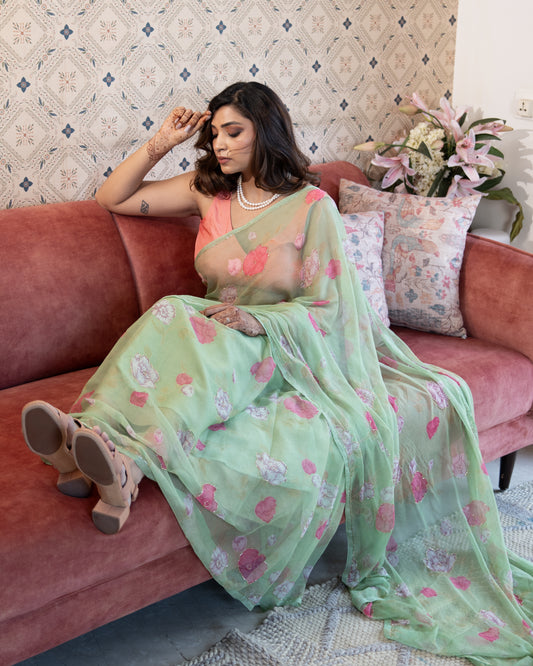 Vintage Mint Chiffon Saree
