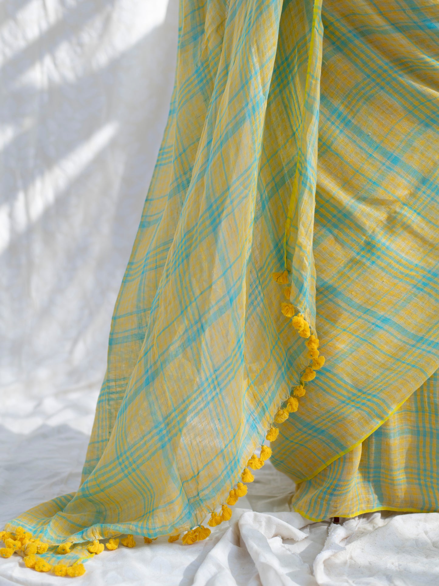 Out & About - Yellow Striped Pure Handloom Linen Saree