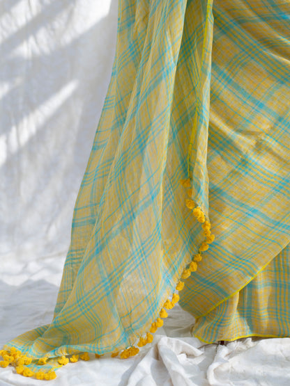 Out & About - Yellow Striped Pure Handloom Linen Saree