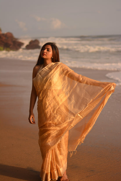 Gilded Gold Silk Tissue Saree - Mayin India 