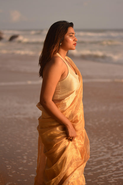 Gilded Gold Silk Tissue Saree - Mayin India 