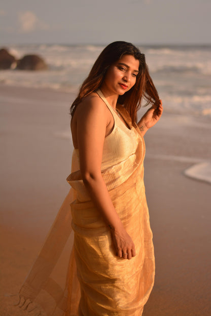 Gilded Gold Silk Tissue Saree - Mayin India 
