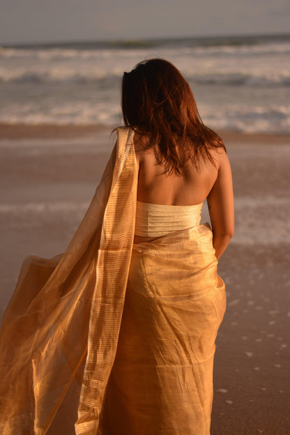 Gilded Gold Silk Tissue Saree - Mayin India 