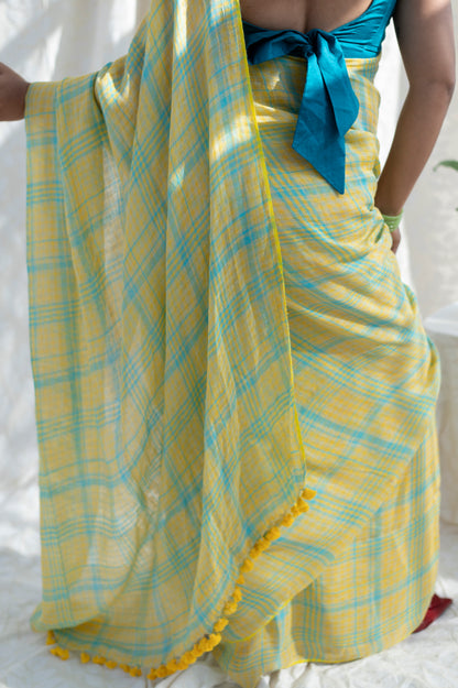 Out & About - Yellow Striped Pure Handloom Linen Saree