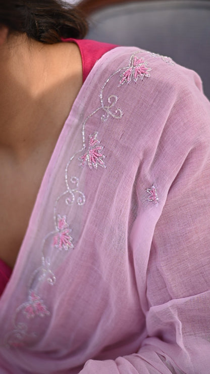 Fairy Handembroidred Mul Saree