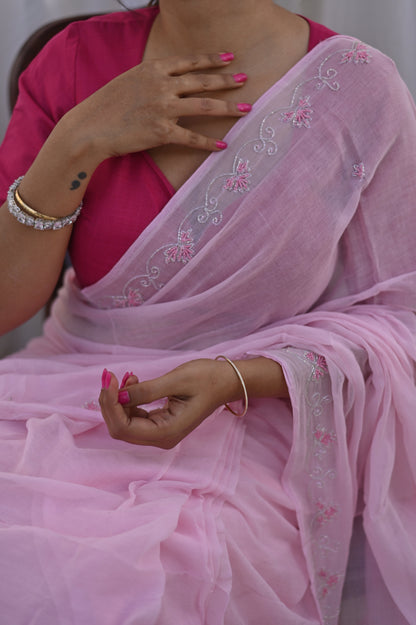 Fairy Handembroidred Mul Saree