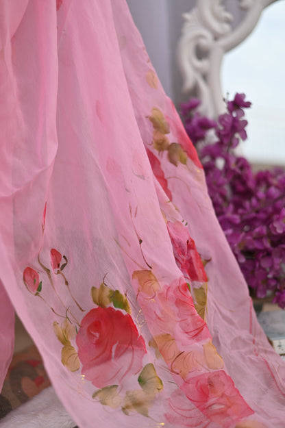 Damask Rose Pure Chiffon Saree