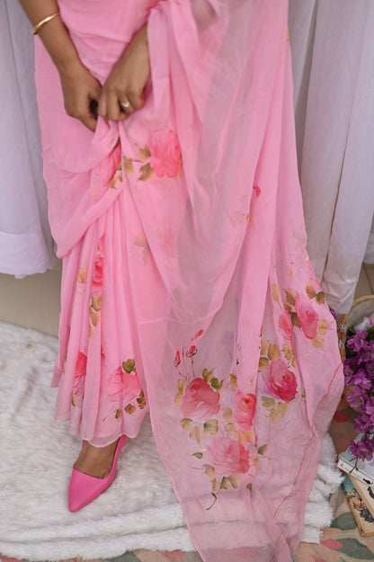 Damask Rose Pure Chiffon Saree