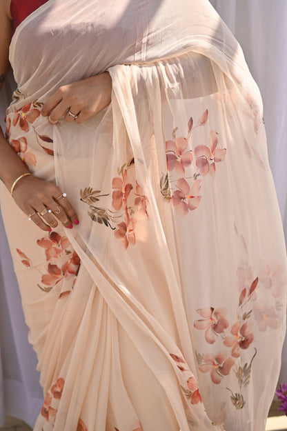 Frangipani Pure Chiffon Saree