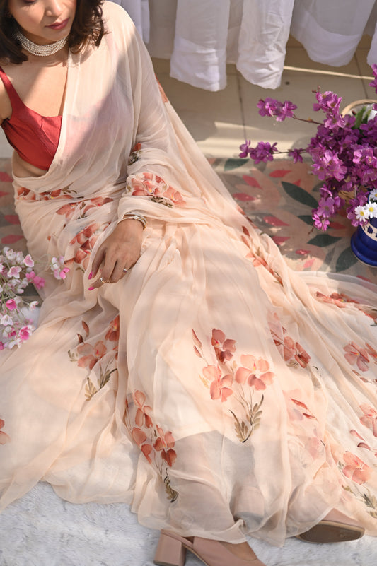 Frangipani Pure Chiffon Saree