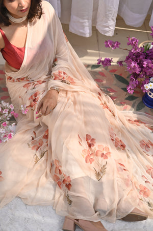 Frangipani Pure Chiffon Saree