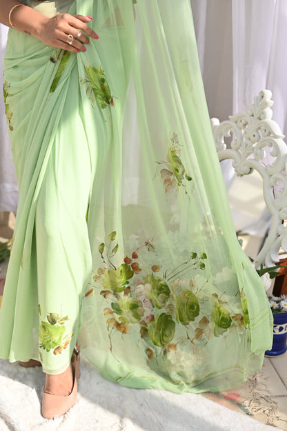 Moss Rose Pure Chiffon Saree