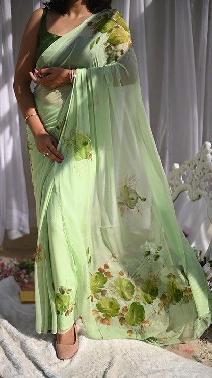 Moss Rose Pure Chiffon Saree