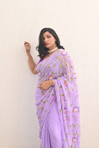 Provence Pure Handembroidered Chiffon Saree