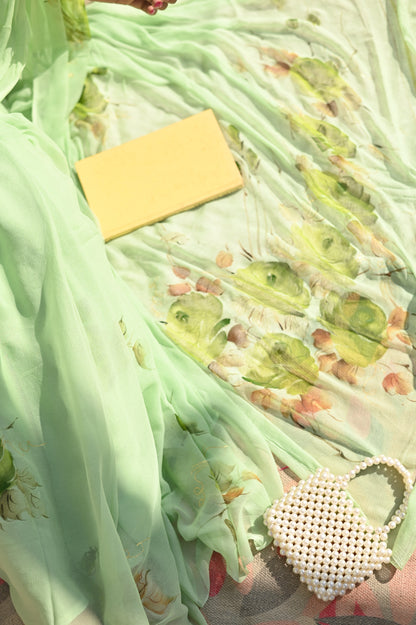 Moss Rose Pure Chiffon Saree