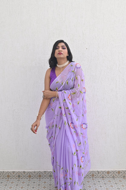 Provence Pure Handembroidered Chiffon Saree