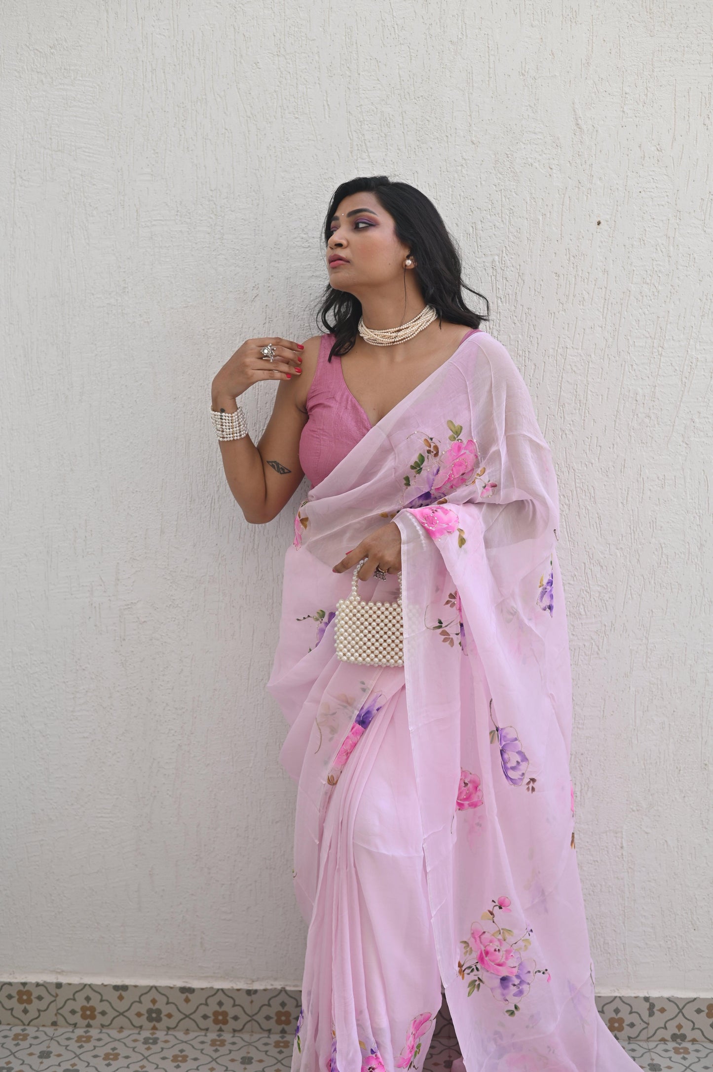 Baby Pink Organza Silk Saree