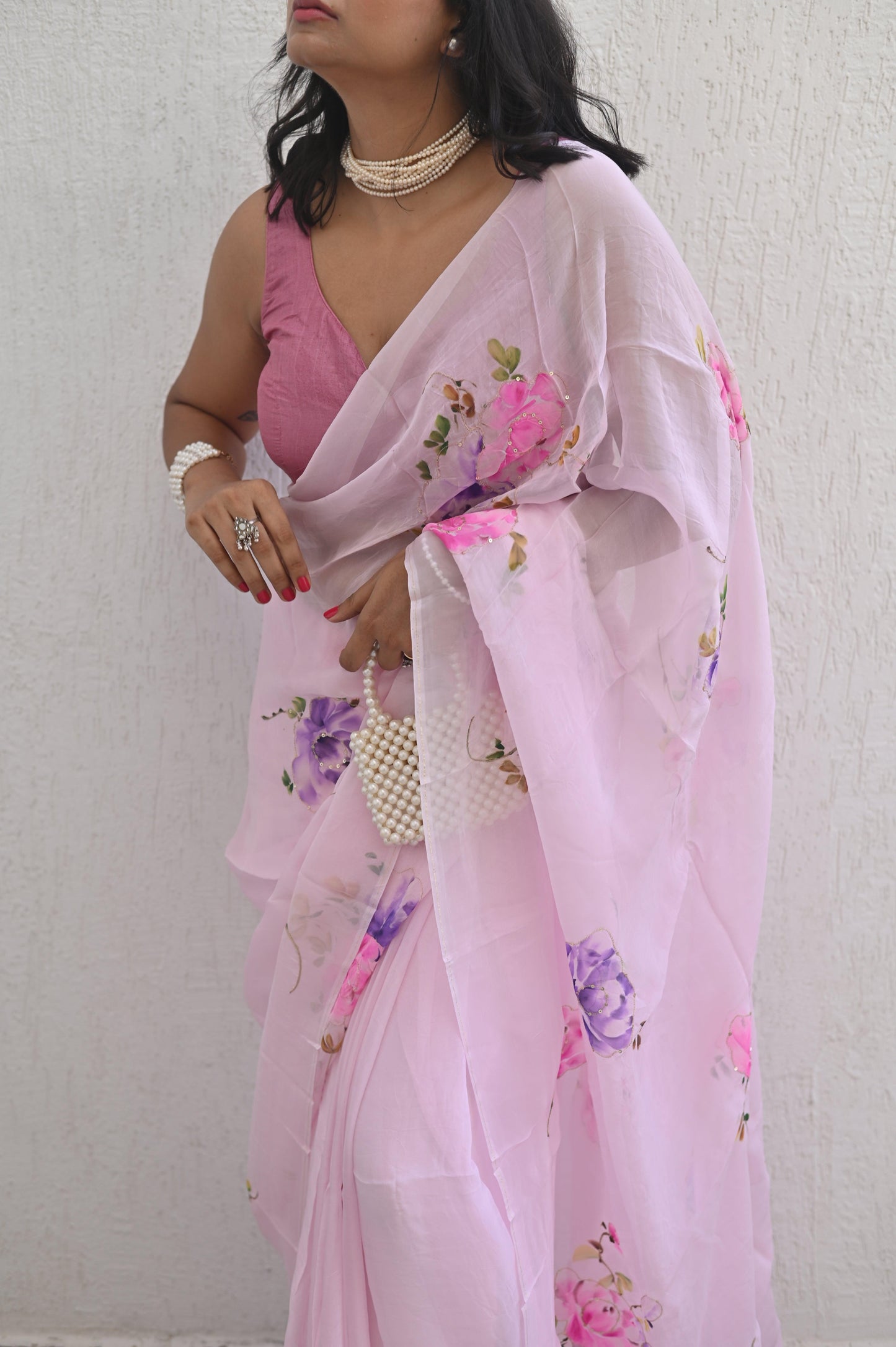 Baby Pink Organza Silk Saree