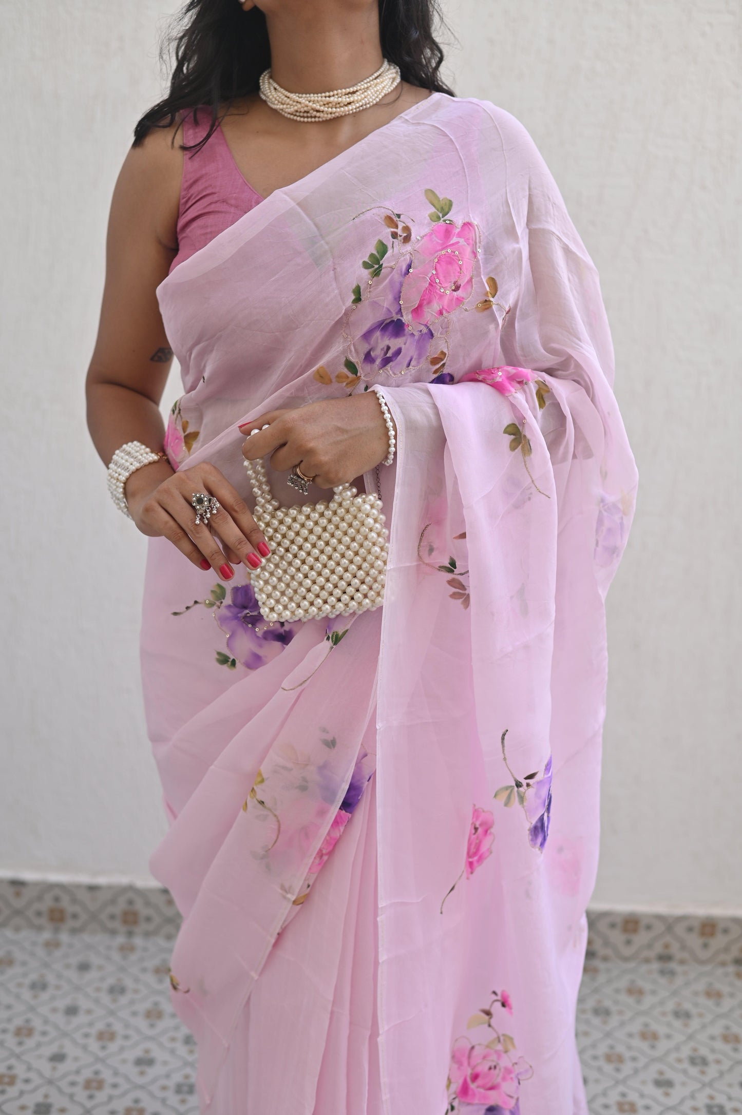 Baby Pink Organza Silk Saree
