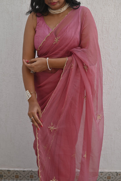 Old Rose Sequin Chiffon Saree