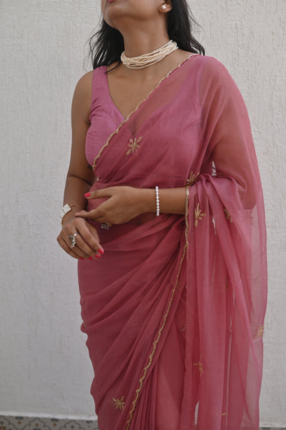 Old Rose Sequin Chiffon Saree