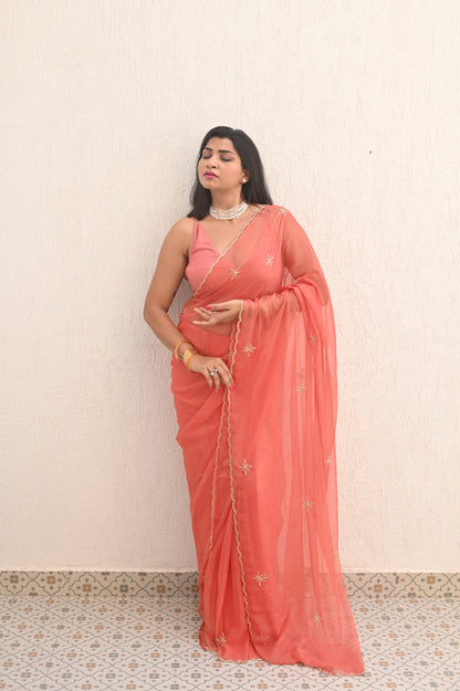 Burnt Orange Chiffon Saree