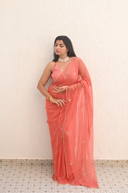 Burnt Orange Chiffon Saree