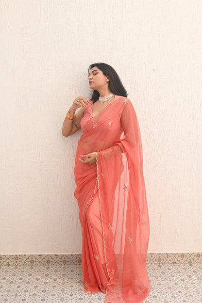 Burnt Orange Chiffon Saree