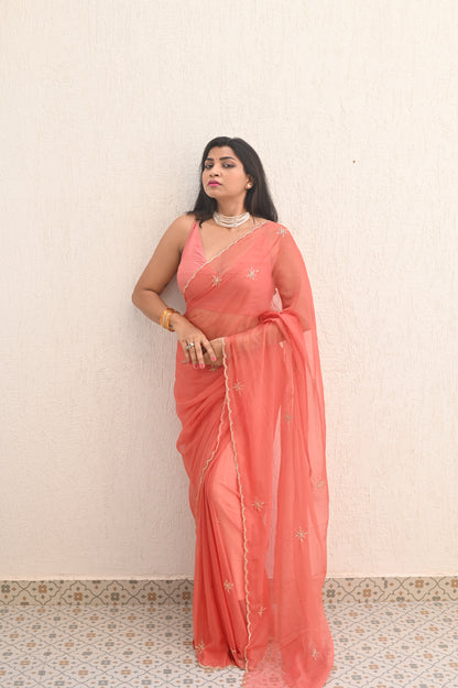 Burnt Orange Chiffon Saree