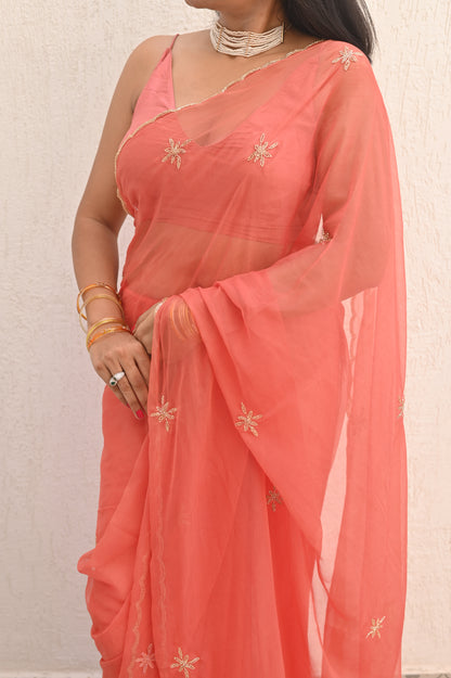 Burnt Orange Chiffon Saree