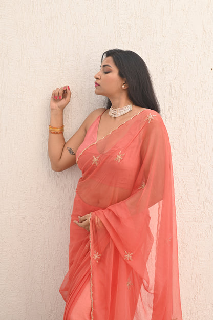 Burnt Orange Chiffon Saree