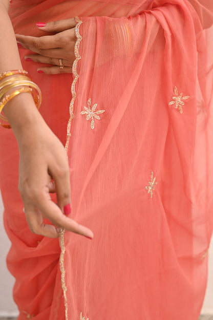 Burnt Orange Chiffon Saree