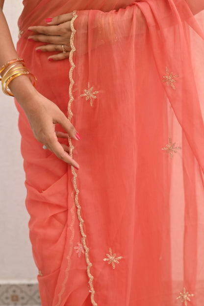 Burnt Orange Chiffon Saree