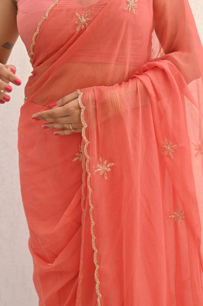Burnt Orange Chiffon Saree