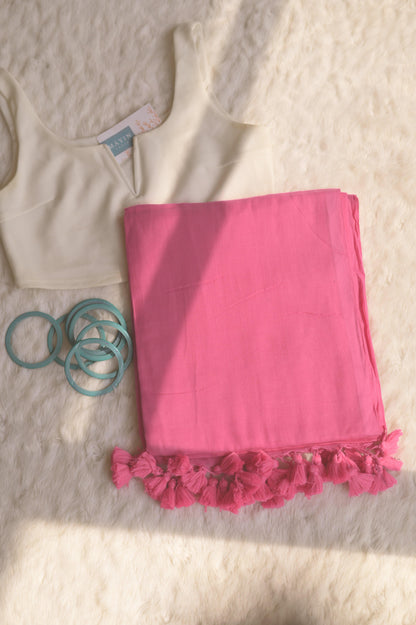 Strawberry Sorbet Mul Saree - Mayin India 