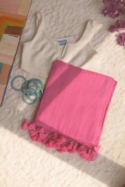 Strawberry Sorbet Mul Saree - Mayin India 