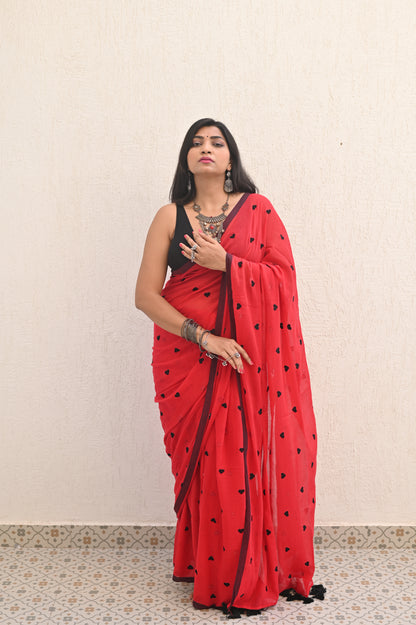 Red Heart Mul Saree