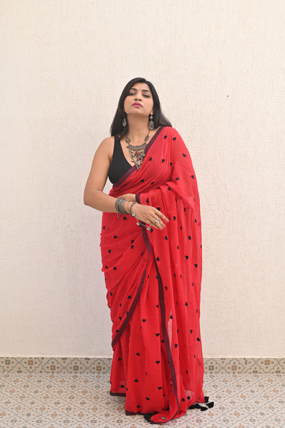 Red Heart Mul Saree