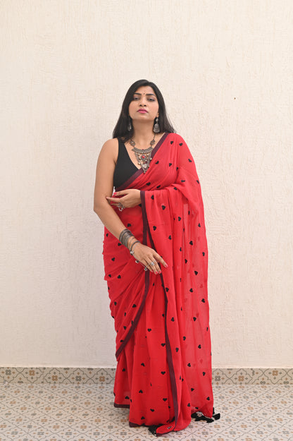 Red Heart Mul Saree