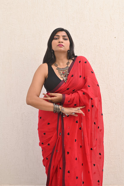 Red Heart Mul Saree