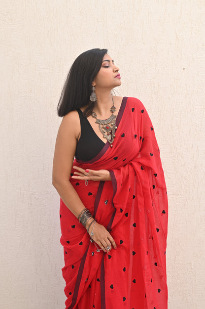 Red Heart Mul Saree