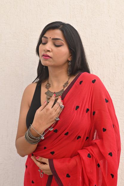Red Heart Mul Saree